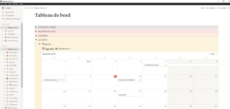 Notion agenda intégré